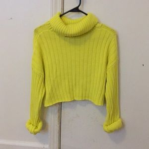 knitted yellow turtleneck crop top